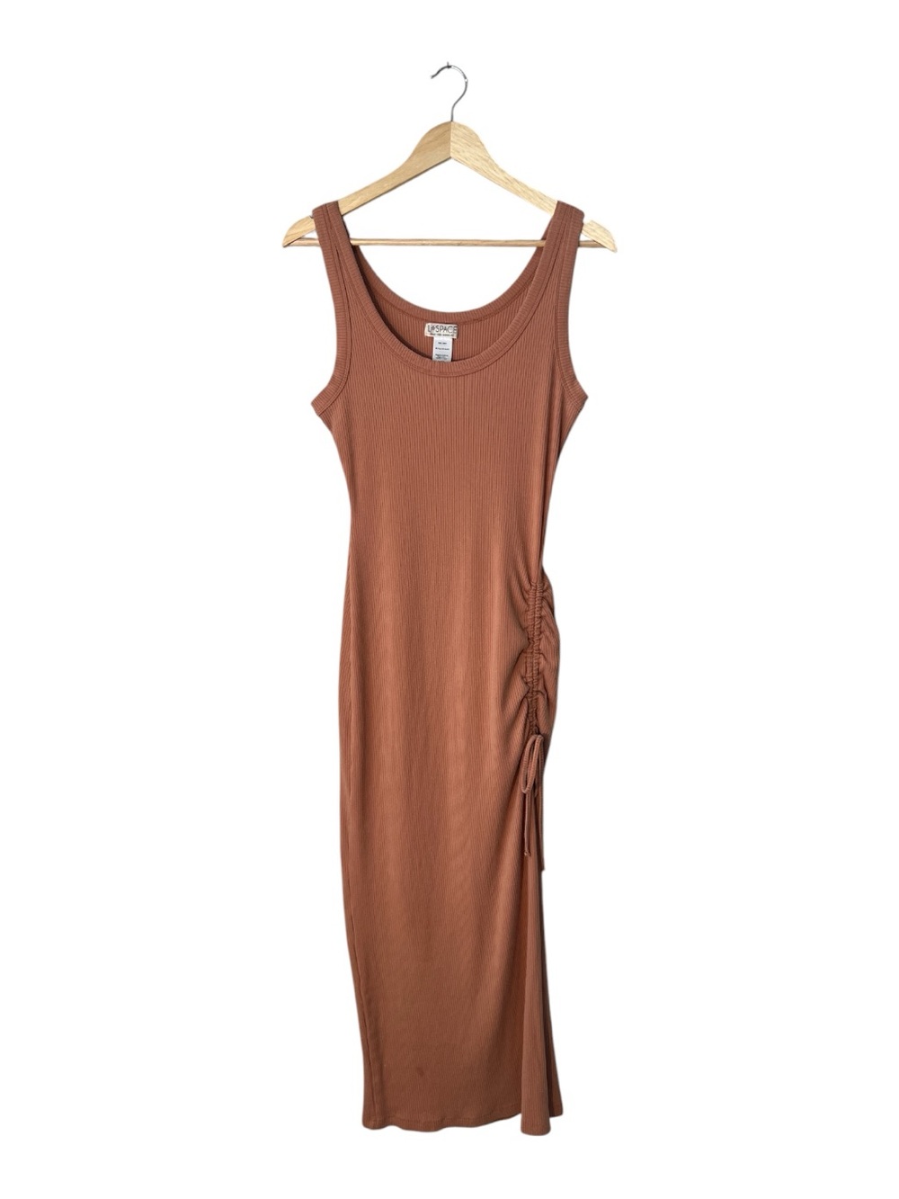 L*Space Ribbed Ruched Side Tie Midi Dress Clay Medium